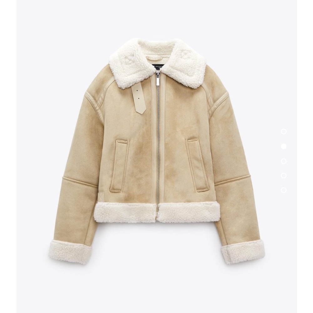 Zara Taupe double faced shearling cropped jacket